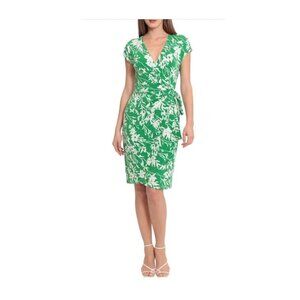 Maggy London Womens Green Floral V Neck Short Sleeve Wrap Dress Sz 10 New